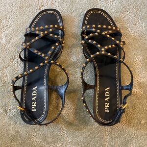 Prada Black Patent Leather Studded Sandals